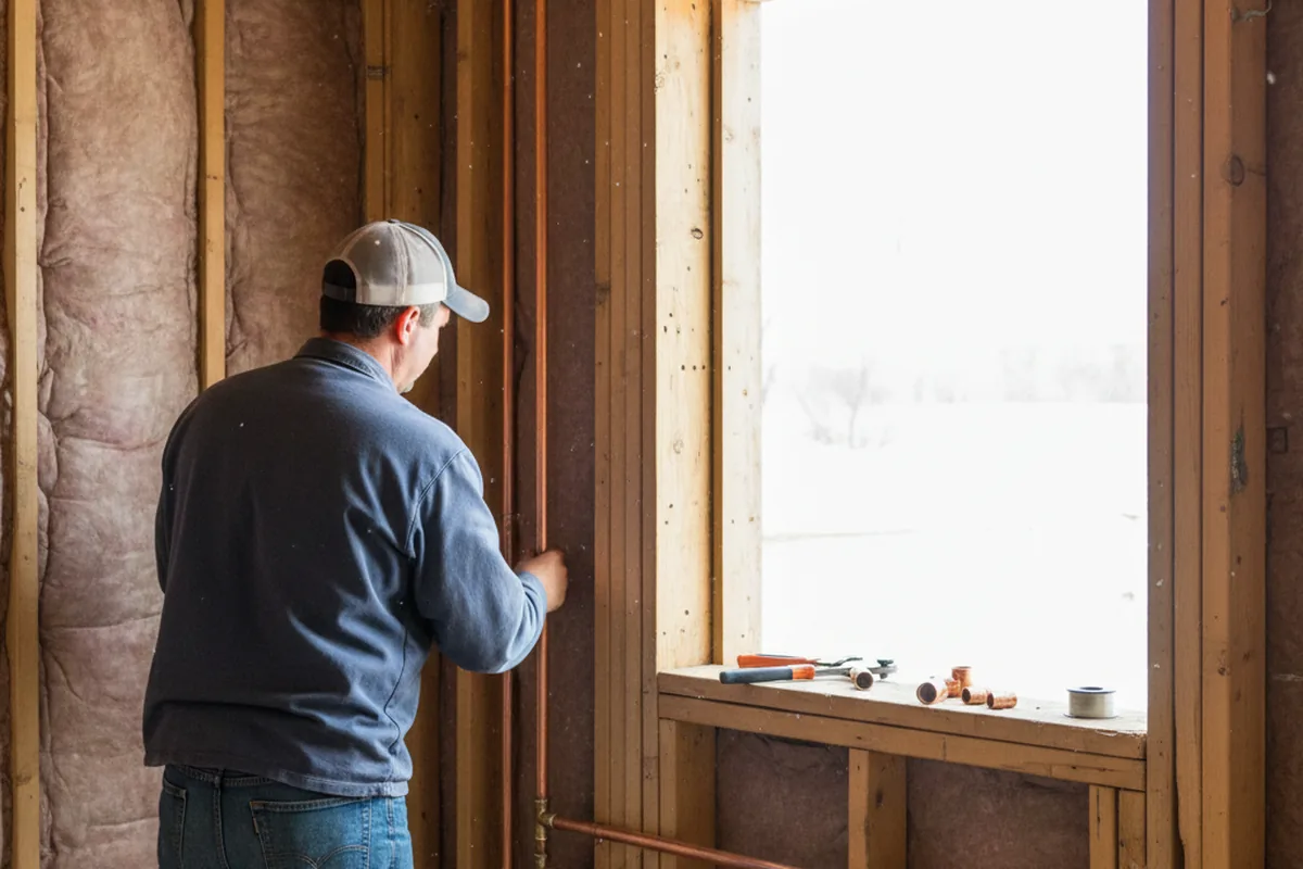 Licensed plumber running new copper supply lines in a Freeport home